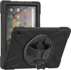 SaharaCase Protection Hand Strap Series Case for Amazon Fire HD 10 (2021) and Amazon Fire HD 10 Plus (2021) [Shockproof Bumper] Kickstand Rugged Protection Anti-Slip Grip - Black