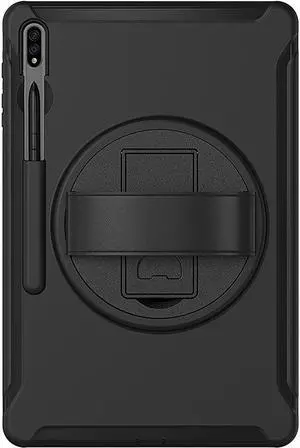 SaharaCase Protection Hand Strap Series Case Cover for Samsung Galaxy Tab S8+ (2022) [Shockproof Bumper] Heavy Duty Rugged Protection Antislip Integrated Kickstand - Black