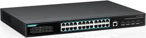 YuanLey 28 Port Gigabit Managed PoE Switch with 24 10/100/1000Mbps PoE+ Ports, 4X 10Gbps SFP+, L3 Smart Managment Ethernet Switch, VLAN, QoS, ACL, SSL, Fanless, Rackmount Network Switch