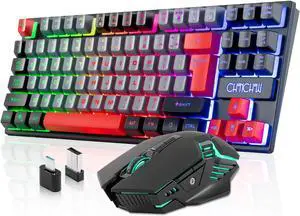 CHONCHOW Rechargeable Wireless Keyboard and Mouse Combo Gaming Set,Red/Black/Grey Colored LED RGB Backlit 2500+500mAH Battery 3200DPI 2 Side-Button,Compatible with Xbox one Slim ps4 Windows Linux
