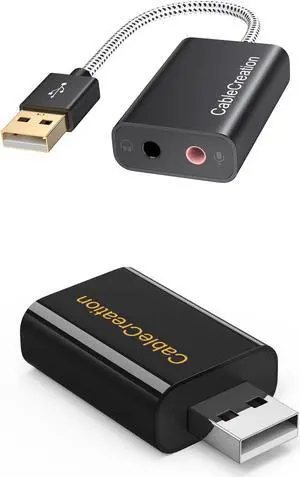 CableCreation USB Audio Adapter with 3.5mm Jack Bundle with USB Audio Adapter External Sound Card
