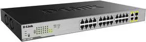 D-Link Ethernet Switch, 26 Port PoE Gigabit Unmanaged Rack-Mount Networking 24 x PoE (370 Watt), 2 x Gigabit Combo Ports (DGS-1026MP)