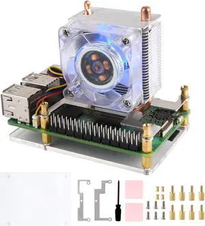 Waveshare ICE Tower CPU Cooling Fan, Compatible with Raspberry Pi 5, U-Shaped Copper Tube, Cooling Fins, Cooler with Colorful RGB LED