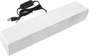 Estink PC Soundbar, Plastic USB Wired Stereo Soundbar Music Player Bass Surround Sound Box with 3.5mm Input for Desktop Laptop Tablet PC Smartphones, 12.6 x 2.5 x 2.7inch (White)