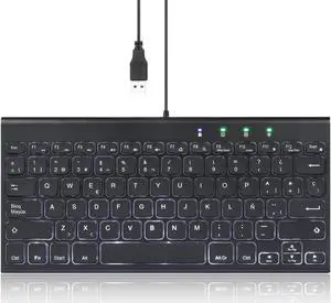 Perixx PERIBOARD-429 ES Wired Mini Backlit Keyboard - Thin and Silent Scissor Keys - White Backlight Color - Spanish Layout