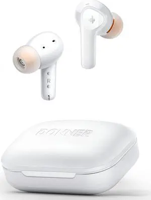Donner Wireless Earbuds Noise Cancelling, Bluetooth 5.2 Earphones with 5 x EarTips, 4 Mic Clear Calls, 12mm Drivers, App for Custom EQ, 32H Playtime, Fast Charging, Transparency - Dobuds ONE,White