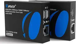 OREI KVM 4K HDMI Extender Balun Over Single CAT6/7 Ethernet Cable 4K,30Hz Upto 130 Feet - 2 USB 1.1 Ports, Supports Keyboard and Mouse