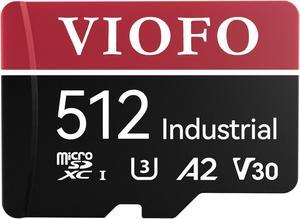 VIOFO 512GB Industrial Grade microSD Card, U3 A2 V30 High Speed Memory Card with Adapter, Support Ultra HD 4K Video Recording