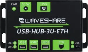 Waveshare Industrial Grade Multifunctional USB HUB Extending 3X USB Ports + 100M Ethernet Port Suitable for Industrial/Office Environments Requiring Higher Level Device Without Power Supply