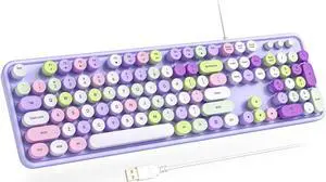 Atelus Computer Wired Keyboard, Plug Play USB Full-Size Keyboard with Large Number Pad, Caps Indicators, Foldable Stands, for Windows 7/8/10 PC Laptop (Purple Colorful)