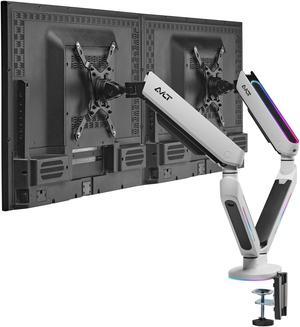 AVLT Dual 27"-43" RGB Gaming Monitor Arm Desk Mount Built-in 20 Lighting Modes Touch Button Control Fits Flat/Curved/Ultrawide Monitor Height Swivel Tilt Rotation Adjustable Monitor Stand -White