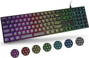 B.FRIENDIT Large Print Backlit Keyboard, Quiet USB Wired Computer Keyboards, Full Size Keyboard with 7-Color & 6 Modes Backlit,Compatible for Windows/Mac, MacBook Pro/Air, Desktop, Laptop, PC, Gaming