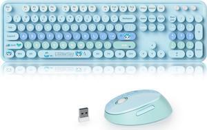 Ussixchare Blue Keyboard and Mouse Combo Wireless Keyboard and Mouse Retro Typewriter Keyboard with Number Pad 2.4GHz Cute Mouse for Pc Laptop(Blue)
