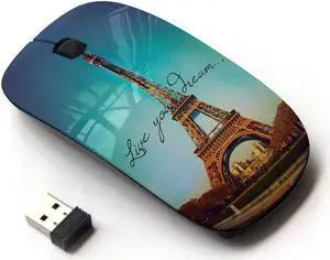 Graphic4You Live Your Dreams Paris Eiffel Tower Ergonomic Wireless Mouse with Nano Receiver