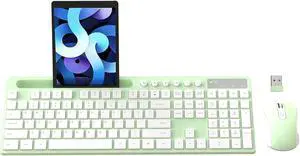 Wireless Keyboard and Mouse Combo, MARVO 2.4G Ergonomic Wireless Computer Keyboard with Phone Tablet Holder, Silent Mouse with 6 Button, Compatible with MacBook, Windows (Green)
