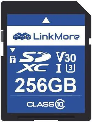 LinkMore 256GB Full-Size SD Card, SDXC Compatible with DSLR Camera 4K Video, PC, UHS-I, U3, V30, Class 10, Read Speed Up to 95 MB/s, Write Speed Up to 70MB/s