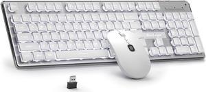 BlueFinger Wireless Keyboard and Mouse with Power Display, Blacklit Rechargeable Full Sized Silent Light Up Gaming Keyboard Mouse Combo for Computer, Mac, Laptop, PC (White)