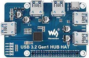 USB 3.2 Gen1 HUB HAT for Raspberry Pi with 4X USB 3.2 Gen1 Ports, No Need Driver compatible with USB 3.0/2.0/1.1