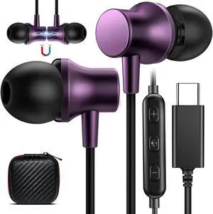 COOYA USB C Headphones 2 Couple,USB Type C Wired Earbuds for iPhone 15 Pro Max Galaxy S24 Ultra iPad 10 Pixel 8 7 Magnetic Bass Noise Canceling in-Ear Earphones+Mic for Samsung S23 FE S22 S21 OnePlus