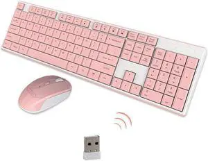 Wireless Keyboard Mouse Combo,2.4G USB Cordless Cute Lightweight Mute Chocolate Keyboard and Optical 800-1200-1600DPI Adjustable Mouse Set Office Game Home Use for Notebook Laptop Computer (Pink)