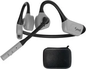 Smof Bluetooth Air Conduction Headset with Mic,Open Ear Wireless Headphones with Bluetooth 5.1/Mute Function/aptX-HD/LL,for Online Meeting/Online Teaching/Office Home Business/Driving(Gray)