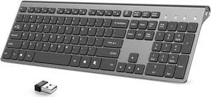 JOYACCESS Rechargeable Wireless Slim and Full-Sized Cordless Keyboard, with Number Pad for Laptop, Desktop, PC, Surface, Smart TV and Windows - Black and Gray