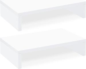 TEAMIX White Monitor Stand Riser - 2 Pack, Wood 2 Tier Adjustable Dual Monitor Riser for Laptop/PC Computer Stand for Desk
