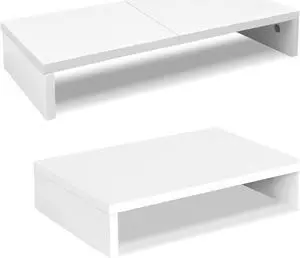 TEAMIX 20 inch + 14.2 inch White Monitor Stand Riser, Wood Monitor Stand for Desk TV/Screen/PC/Printer/Laptop Riser, Computer Stand with Keyboard Organizer, Desktop Shelf, Monitor Riser .