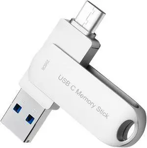 USB C Thumb Drive 256GB for Phone, HUPINS 170MB/s High-Speed USB Flash Drive Photo Storage, Multi Port Memory Stick Compatible Android Phone/Tablet and PC (Silver)