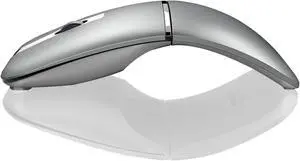 Bluetooth Arc Mouse Wireless Silent Travel Mouse Rechargeable with BT & 2.4G Dual Mode, 1000/1600/2400 DPI, Slim Rotatable Portable Mobile Mice, USB Optical Computer Mice for PC Laptop Tablet -Silver