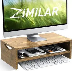 Zimilar Monitor Stand Riser, 2 Tiers Laptop Computer Monitor Riser for PC Screen, iMac, Desktop Wooden Screen Monitor Stand Riser with Storage Organizer for Home Office