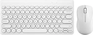 Compact Keyboard MouseCombo,JieruiDeng 79-Key Retro Mini Cute Computer Keyboard 2.4G USB Wireless and Silent Mice Set for Laptop Desktop PC iPad (White)