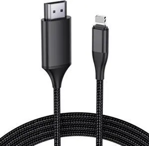JUCONU HDMI Cable for iPhone, Upgraded 1080P HDTV HDMI Cable Adapter Connector, Digital AV Video Sync Screen Compatible Converter for iPhone/i-Pad Devices, No Need Power Supply (13.2 ft, Black)