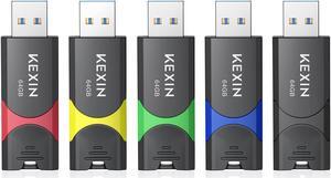 KEXIN Flash Drive 64GB USB 3.0 Flash Drive 64 GB Thumb Drive 5 Pack Memory Stick USB Drive Data Storage Jump Drive Colorful(64G 5-Pack)