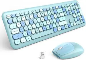 Meidosa Wireless Keyboard and Mouse Combo, Cute Colorful Keyboard Mouse Wireless 2.4G USB Dongle Plug and Play for PC, Laptop, Computer (Blue)