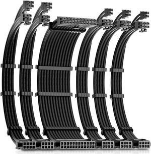 Okinos Dual 4+4 Pin EPS PSU Cables, Cable Extension PC, 16 AWG, 1x24 Pin ATX / 2X(4+4) Pin EPS / 3X(6+2) Pin PCI-E, PSU Extension Cable Kit, 30cm Length, Black