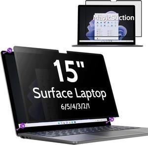 Peslv Privacy Screen for 15 Inch Surface Laptop 6/5/4/3/2/1, MagicSuction(tm) Removable Anti Spy Black Protector, Glare Blue Light Filter for Microsoft Laptop Computer Monitor