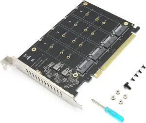 M.2 NVME to PCIE X16 Adapter Card, PH44 4 Port M Key Hard Drive Converter Reader Expansion Card, High Speed 4 x 32Gbps NVMe to PCIE Host Controller Expansion Card (ph44)