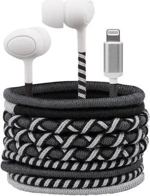 URIZONS Rope Braided Earphones with Mic, Kids Earbuds, in-Ear Lighting Headphones,Tangle-Free Cord Wrapped for iPhone 7, 8,11,12.14,XR MAX