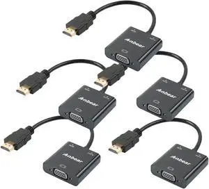 Anbear HDMI to VGA Adapter (5 Pack), Gold-Plated, Full HD 1080p, Compatible with Computer, Desktop, Laptop, PC, Monitor, Projector, HDTV, Chromebook, Roku, Xbox and More Anbear HDMI to VGA Adapter (5 Pack), Gold-Plated, Full HD 1080p, Compatible with Computer, Desktop, Laptop, PC, Monitor, Projector, HDTV, Chromebook, Roku, Xbox and More