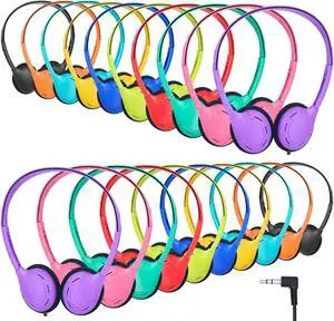 TJZXGUI 20 Pack Class Set Headphones for Kids Students School Classroom Headphones Bulk On The Ear Earphones Adjustable 3.5 mm Jack for Library Children Adults (Multi Color)