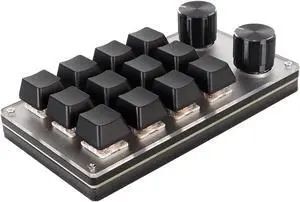 VBESTLIFE Customized Knobs Red Switch Macro Keyboard Plug and Play USB Keypad, Improve Work Efficiency (12 Keys with 2 Knobs)