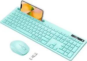 Vivefox Teal Wireless Keyboard with Phone Holder USB A & Type C Receiver Mint Keyboard and Mouse Compatible for Windows, Mac, MacBook/Air/Pro Computer, Green