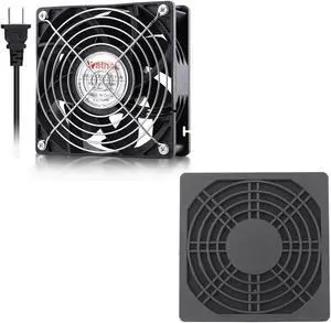 Wathai EC AC 110v 120v 220v 240v Industrial Fan 120mm x 38mm with AC Plug with 120mm Fan Filter