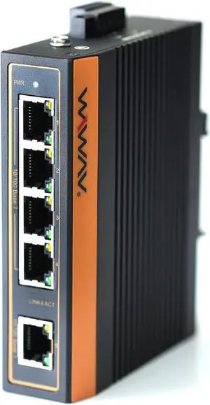 WIWAV W1005-5FE-I 10/100Mbps Unmanaged 5-Port Industrial Ethernet Switches with DIN Rail/Wall-Mount (UL Listed, IP40, -40~85°C)