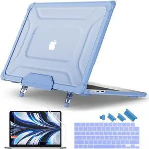 Batianda MacBook Air 15 inch Case 2025 M4 Chip 2024 2023 Release Model A3114 (M3)/ A2941 (M2)- Full Protection Anti-Collision Design Foldable Stand Durable TPU Bumper with Keyboard Cover, Light Blue
