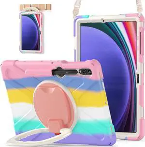 BATYUE Case for Samsung Galaxy Tab S10+ Plus /S9 FE+ Plus /S9+ Plus /S8+ Plus /S7+ Plus /S7 FE 5G 12.4 inch, Shockproof Protective Tablet Case with Shoulder Strap, Kickstand, Rainbow