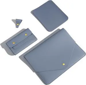 Benfan PU Leather Laptop Sleeve 16 Inch Compatible with New MacBook Pro 16 A2991 A2780, MacBook Pro 15, Surface Book 15, Dell XPS 15 with Small Pouch, Mouse Pad and Cord Organizer Color Blue