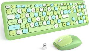 Grenf Wireless Keyboard and Mouse Combo, Slim Compact 2.4G USB Full Size Wireless Mouse and Keyboard Combo, Windows System (Green Colorful), 443*138*29 MM (17.44*5.43*1.14 inches)