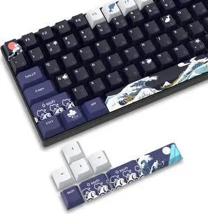 XVX PBT Keycaps - 132 Keys, Great Wave Off Kanagawa Japanese Keyboard Set, 5 Side Dye-Sub Custom Keycaps, Cherry Profile for Cherry/Gateron MX Switches
